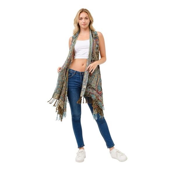 RAJ HELI THICK STITCH VEST OS fits up to an 2XL boho hippie cottagecore coastal - Picture 1 of 8